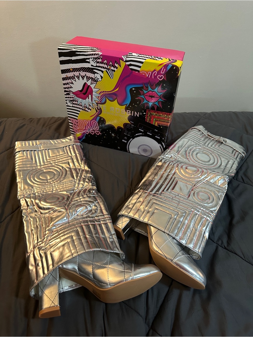 Cape Robbin Metallic Silver Over-the-Knee Quilted Boots